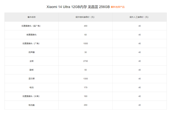 小米14 Ultra保外维修价格出炉：换主板 2730 元 够买台Redmi K70